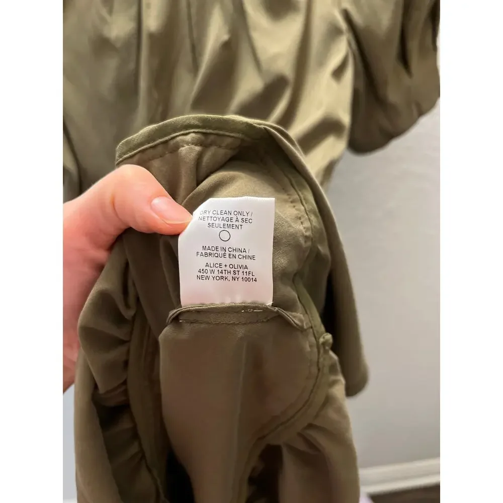 Alice + Olivia Vida Olive Green Puff Sleeve Mock Neck Mini Dress Sz 0 Romantic - Picture 9 of 9